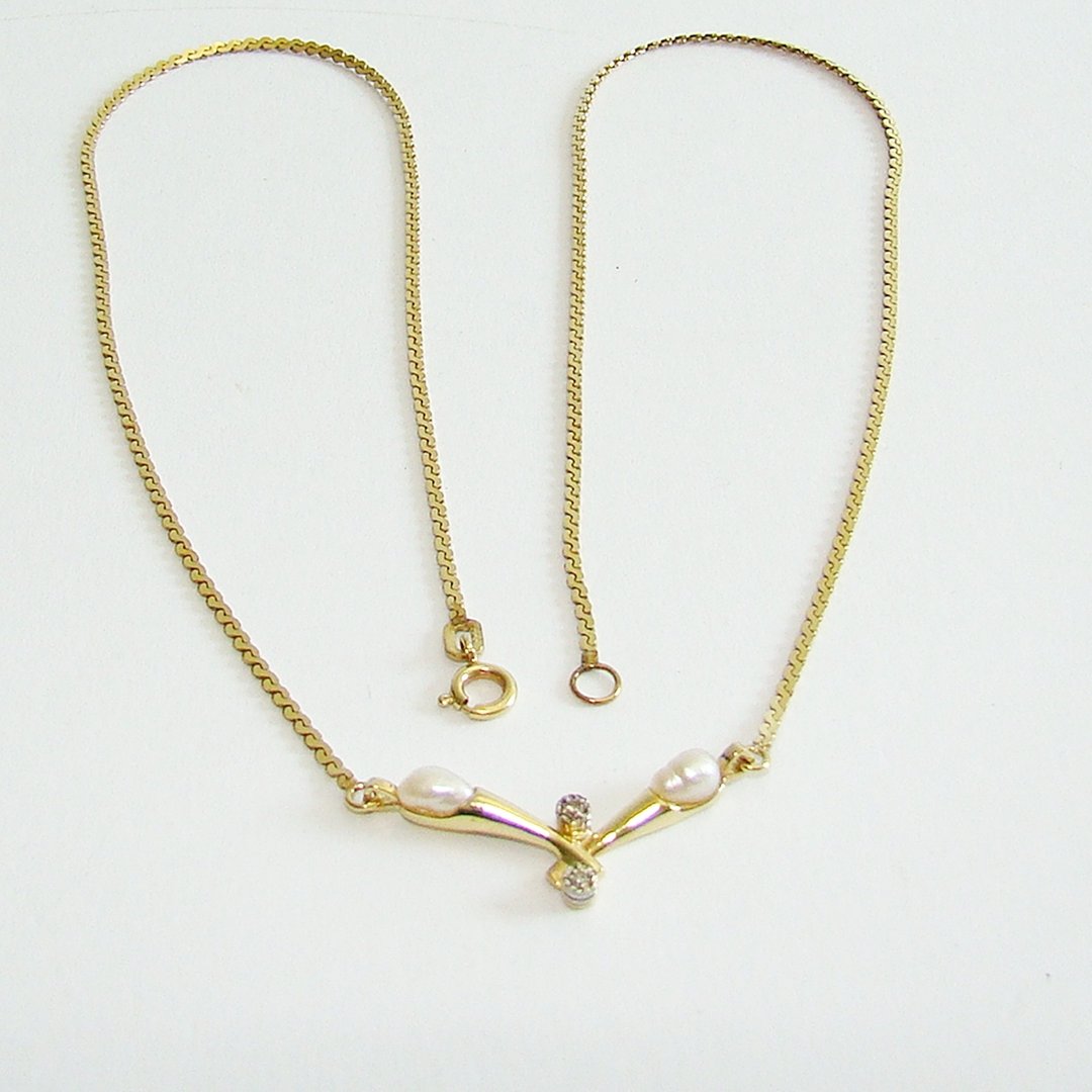 Halskette Gold 333er Biwaperle Diamant