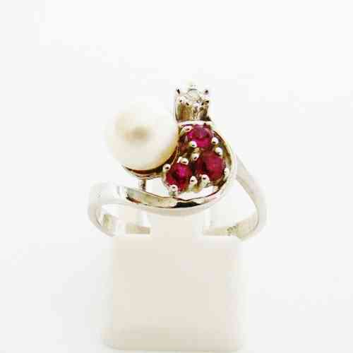 Ring Gold 585 Diamant Rubine Perle